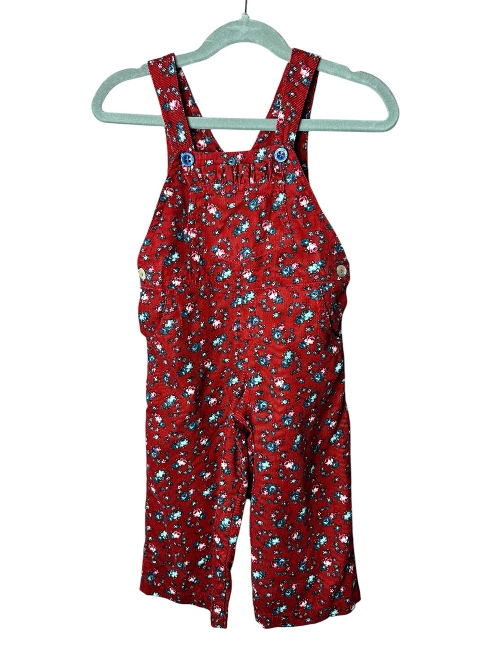 Pukatuka Red Floral Corduroy Overalls 18M